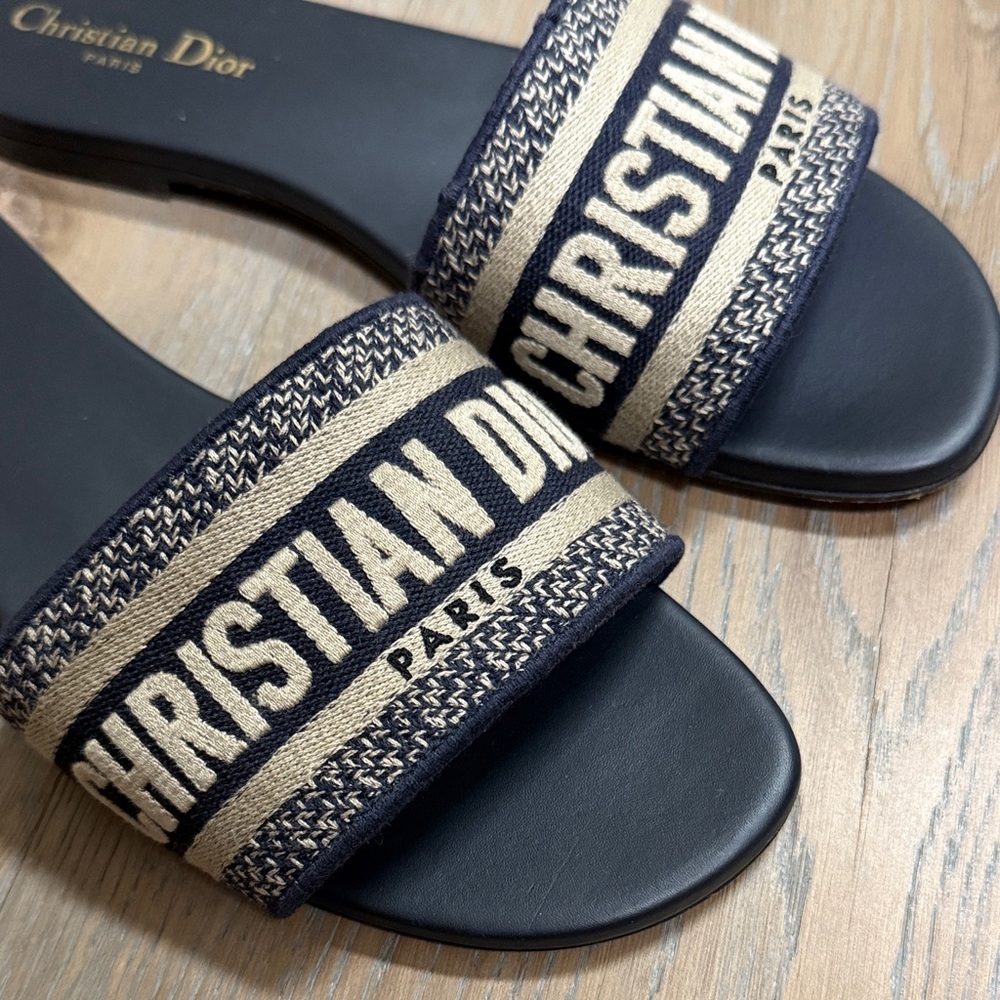 Dior Navy and Brown Logo Slide Sandals - Picture 3 of 4